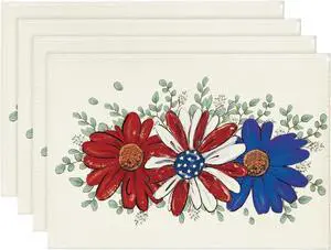 Artoid Mode Eucalyptus Daisy 4th of July Placemats Set of 4, 12x18 Inch Patriotic Memorial Day Table Mats for Party Kitchen Dining Decoration Artoid Mode Eucalyptus Daisy 4th of July Placemats Set of 4, 12x18 Inch Patriotic Memorial Day Table Mats for Party Kitchen Dining Decoration