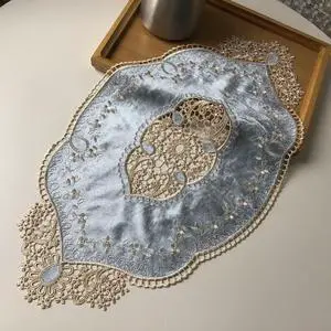 20''x11.4''Retro Oval Doilies placemat, Elegant Velvet Placemats Vase Mats Embroidery Dresser Scarf for Table Kitchen Dining Tabletop Decoration (Grey Blue) 20''x11.4''Retro Oval Doilies placemat, Elegant Velvet Placemats Vase Mats Embroidery Dresser Scarf for Table Kitchen Dining Tabletop Decoration (Grey Blue)