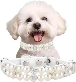 White Pearl Dog Collars for Small Dogs, Beaded Cat Collar with Crystal, XS | Leather Diamond Rhinestone Jewlled Cute Dog Necklace for Puppy XS Small Medium Dogs Wedding & Birthday Gifts White Pearl Dog Collars for Small Dogs, Beaded Cat Collar with Crystal, XS | Leather Diamond Rhinestone Jewlled Cute Dog Necklace for Puppy XS Small Medium Dogs Wedding & Birthday Gifts