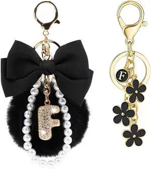 YOU WIZV Initial Letter Keychain for Women Girls Cute Bow Flower Puff Ball Pom Purse Bag Chains for Handbags Backpack YOU WIZV Initial Letter Keychain for Women Girls Cute Bow Flower Puff Ball Pom Purse Bag Chains for Handbags Backpack