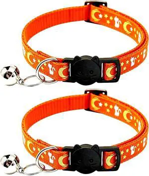 2Pack Breakaway Cat Collar with Bell, Moons Stars Cute Kitten Collar for Girl Boy Cats, Safety Buckle Adjustable 7.5-12.5 Inch, Lightweight, Pet Gifts (Orange) 2Pack Breakaway Cat Collar with Bell, Moons Stars Cute Kitten Collar for Girl Boy Cats, Safety Buckle Adjustable 7.5-12.5 Inch, Lightweight, Pet Gifts (Orange)