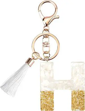Suweibuke Cute Beige Key Chains for Women Girls, Initial Letter Keychains with White Tassel, Charms for Key Handbag Backpack Suweibuke Cute Beige Key Chains for Women Girls, Initial Letter Keychains with White Tassel, Charms for Key Handbag Backpack