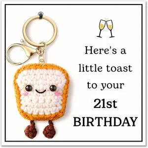 Qallicon Handmade Crochet Toast Keychain, Funny Gift for Retirement New Home Graduation, Birthday Gifts for 18th 21st 50th Qallicon Handmade Crochet Toast Keychain, Funny Gift for Retirement New Home Graduation, Birthday Gifts for 18th 21st 50th