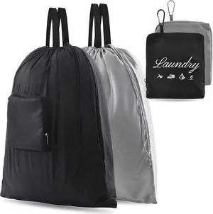 2 Pcs JHX Travel Laundry Bags, Dirty Clothes OrganizerUpgradedwith Handles and Aluminum Carabiner for Travel, Camp, Fitness, and Students (Black&Grey) 24"L x 21"W 2 Pcs JHX Travel Laundry Bags, Dirty Clothes OrganizerUpgradedwith Handles and Aluminum Carabiner for Travel, Camp, Fitness, and Students (Black&Grey) 24"L x 21"W