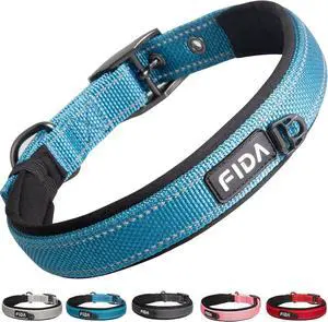 Fida Padded Dog Collar for Small Dogs with Metal Belt Buckle, Blue | Soft Neoprene Padded for Extra Comfort, Durable Nylon Webbing, Adjustable Fit, Reflective Stitching for Night Safety Fida Padded Dog Collar for Small Dogs with Metal Belt Buckle, Blue | Soft Neoprene Padded for Extra Comfort, Durable Nylon Webbing, Adjustable Fit, Reflective Stitching for Night Safety