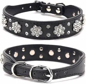 Rhinestone Dog Collar, Cute Flower Rhinestone Cat Dog Collar Bling Collar PU Leather Collar Adjustable Sizes Small Medium Large (L:31-37cm, Black) Rhinestone Dog Collar, Cute Flower Rhinestone Cat Dog Collar Bling Collar PU Leather Collar Adjustable Sizes Small Medium Large (L:31-37cm, Black)