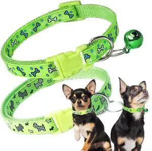 XS Dog Collar with Bell, 2 Pack Nylon Cute Puppy Collar with Bell, Green | Adjustable Bells Collar for Walking Male Female XXS XS S Puppies Little Tiny Pets Animals XS Dog Collar with Bell, 2 Pack Nylon Cute Puppy Collar with Bell, Green | Adjustable Bells Collar for Walking Male Female XXS XS S Puppies Little Tiny Pets Animals