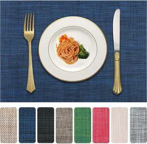 Vinyl Placemats Set of 4, PVC Woven Washable Non-Slip Table Mats, Heat Resistant Wrinkle Free Place Mats for Dining Table, Easy to Clean (4, Navy Blue) Vinyl Placemats Set of 4, PVC Woven Washable Non-Slip Table Mats, Heat Resistant Wrinkle Free Place Mats for Dining Table, Easy to Clean (4, Navy Blue)