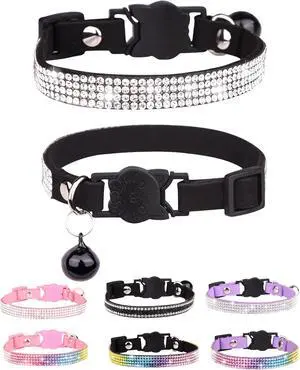 Cat Collars for Girl Cats with Rhinestone Soft Velvet,Breakaway Cat Collars with Bell,Adjustable Safe Kitten Collar (Black) Cat Collars for Girl Cats with Rhinestone Soft Velvet,Breakaway Cat Collars with Bell,Adjustable Safe Kitten Collar (Black)