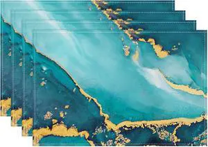 Bonhause Turquoise Marble Placemats Set of 4, 12x18 Inch Teal Gold Modern Abstract Art Kitchen Dining Table Mats Washable Place Mats for Indoor Outdoor Home Party Decor Bonhause Turquoise Marble Placemats Set of 4, 12x18 Inch Teal Gold Modern Abstract Art Kitchen Dining Table Mats Washable Place Mats for Indoor Outdoor Home Party Decor