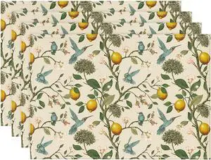 Artoid Mode Brown Lemon Tree Bird Flower Summer Placemats Set of 4,12x18 Inch Seasonal Spring Table Mats for Party Kitchen Dining Decoration Artoid Mode Brown Lemon Tree Bird Flower Summer Placemats Set of 4,12x18 Inch Seasonal Spring Table Mats for Party Kitchen Dining Decoration
