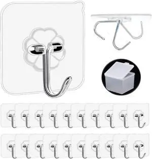QUALIALL Adhesive Hooks, 20 Packs, 33lbs/15kg Premium Heavy Duty Wall Ceiling Hooks for Hanging, Damage Free, Clear Sticky Hanger for Kitchen, Bathroom Shower Outdoor Use. QUALIALL Adhesive Hooks, 20 Packs, 33lbs/15kg Premium Heavy Duty Wall Ceiling Hooks for Hanging, Damage Free, Clear Sticky Hanger for Kitchen, Bathroom Shower Outdoor Use.