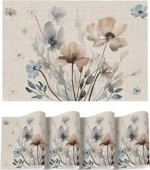 Artoid Mode Brown Poppy Floral Vinyl Plastic Placemats Set of 4, Washable Non-Slip PVC Table Mats for Party Kitchen Dining Decor, 12x18 Inch Artoid Mode Brown Poppy Floral Vinyl Plastic Placemats Set of 4, Washable Non-Slip PVC Table Mats for Party Kitchen Dining Decor, 12x18 Inch