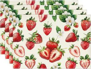 Artoid Mode Strawberry Fruit Summer Placemats Set of 4, 12x18 Inch Seasonal Spring Holiday Table Mats for Party Kitchen Dining Decoration Artoid Mode Strawberry Fruit Summer Placemats Set of 4, 12x18 Inch Seasonal Spring Holiday Table Mats for Party Kitchen Dining Decoration