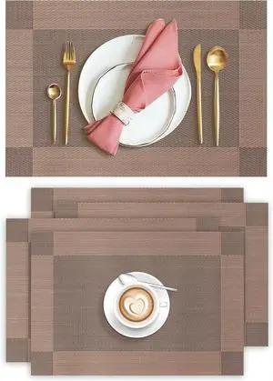 Aofmee Placemats Set of 4, Heat Resistant Place Mats, Washable Durable PVC Table Mats, Woven Vinyl Plastic Placemats for Dining Table, Non-Slip Stain Resistant Kitchen Table Placemats, Easy to Clean Aofmee Placemats Set of 4, Heat Resistant Place Mats, Washable Durable PVC Table Mats, Woven Vinyl Plastic Placemats for Dining Table, Non-Slip Stain Resistant Kitchen Table Placemats, Easy to Clean
