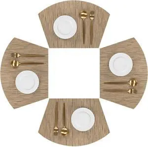 SHACOS Wedge Shape Placemats Set of 4 Woven Vinyl Placemat for Round Table | Curved Place Mats Washable Wipeable Non Slip Heat Resistant Kitchen Dining Table Mats Indoor Outdoor (4, Tan) SHACOS Wedge Shape Placemats Set of 4 Woven Vinyl Placemat for Round Table | Curved Place Mats Washable Wipeable Non Slip Heat Resistant Kitchen Dining Table Mats Indoor Outdoor (4, Tan)