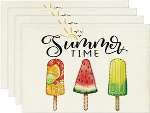Artoid Mode Popsicles Summer Placemats Set of 4, 12x18 Inch Seasonal Spring Holiday Table Mats for Party Kitchen Dining Decoration Artoid Mode Popsicles Summer Placemats Set of 4, 12x18 Inch Seasonal Spring Holiday Table Mats for Party Kitchen Dining Decoration
