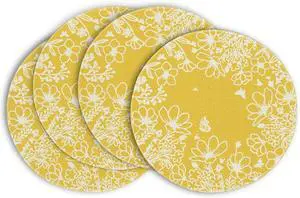 Artoid Mode Yellow Bloom Flowers Spring Round Placemats Set of 4, 14 Inch Summer Holiday Round Table Mats for Dining Decoration Artoid Mode Yellow Bloom Flowers Spring Round Placemats Set of 4, 14 Inch Summer Holiday Round Table Mats for Dining Decoration