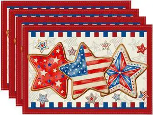 Artoid Mode American Flag Stars 4th of July Placemats Set of 4, 12x18 Inch Memorial Day Patriotic Table Mats for Party Kitchen Dining Decoration Artoid Mode American Flag Stars 4th of July Placemats Set of 4, 12x18 Inch Memorial Day Patriotic Table Mats for Party Kitchen Dining Decoration