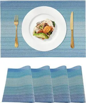 Blue Placemats Set of 4 Anti-Slip Waterproof Table Mat | Washable, Vinyl Woven, Non-Slip, Stain-Resistant, Indoor/Outdoor,waterproof Blue Placemats Set of 4 Anti-Slip Waterproof Table Mat | Washable, Vinyl Woven, Non-Slip, Stain-Resistant, Indoor/Outdoor,waterproof
