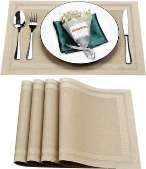 Beige Vinyl Placemats Set of 4,Washable Dining PVC Table Mats | Heat resistant, stain resistant non slip vinyl place mats, washable beige table placemats for dining table Beige Vinyl Placemats Set of 4,Washable Dining PVC Table Mats | Heat resistant, stain resistant non slip vinyl place mats, washable beige table placemats for dining table
