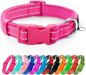 azuza Reflective Dog Collar, Neoprene Padded Small Dog Collar, Hot Pink, S azuza Reflective Dog Collar, Neoprene Padded Small Dog Collar, Hot Pink, S