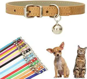 XXS Dog Collar with Bell Boy Puppy Collars Cat Collars with Bells, Khaki | Basic Faux Leather, Removable Bell, Adjustable For XXS XS Small Medium Male Pet Dogs & Cats Kitten Tiny Animal XXS Dog Collar with Bell Boy Puppy Collars Cat Collars with Bells, Khaki | Basic Faux Leather, Removable Bell, Adjustable For XXS XS Small Medium Male Pet Dogs & Cats Kitten Tiny Animal