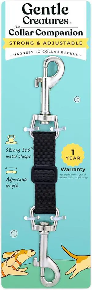 Gentle Creatures Collar Companion Adjustable Dog Safety Backup Clip | for harness, prong, pinch, martingale collars; double-ended swivel clasp; anti-escape; prong collar safety clip Gentle Creatures Collar Companion Adjustable Dog Safety Backup Clip | for harness, prong, pinch, martingale collars; double-ended swivel clasp; anti-escape; prong collar safety clip