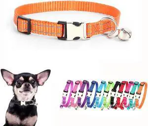 Small Dog Collar with Bell, Reflective Nylon Metal Buckle XS Puppy Collars for Little Pet Male Dogs Cat Girl Kitten Small Animal, Orange X-Small Small Dog Collar with Bell, Reflective Nylon Metal Buckle XS Puppy Collars for Little Pet Male Dogs Cat Girl Kitten Small Animal, Orange X-Small