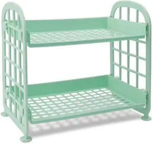 Desktop Rack Cosmetic Stationery Storage Holder, 2-Tier Multifunctional Plastic Shelf Makeup Organizer for Skincare Office Kitchen Bedroom Bathroom Home (Light Green) Desktop Rack Cosmetic Stationery Storage Holder, 2-Tier Multifunctional Plastic Shelf Makeup Organizer for Skincare Office Kitchen Bedroom Bathroom Home (Light Green)