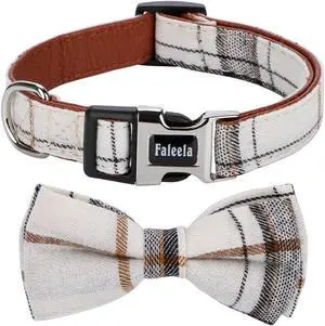 Faleela Soft &Comfy Bowtie Dog Collar,Detachable and Adjustable Bow Tie Collar,for Small Medium Large Pet (S, Beige) Faleela Soft &Comfy Bowtie Dog Collar,Detachable and Adjustable Bow Tie Collar,for Small Medium Large Pet (S, Beige)