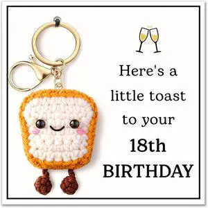 Qallicon Handmade Crochet Toast Keychain, Funny Gift for Retirement New Home Graduation, Birthday Gifts for 18th 21st 50th Qallicon Handmade Crochet Toast Keychain, Funny Gift for Retirement New Home Graduation, Birthday Gifts for 18th 21st 50th