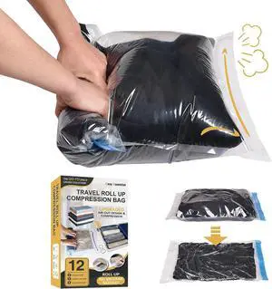 Cozy Essential Compression Bags for Travel - Travel Essentials - 12 Pack Space Saver Plastic Packaging Bags - No Vacuum Needed - Compression Packing Bags for Cruise Accessories Cozy Essential Compression Bags for Travel - Travel Essentials - 12 Pack Space Saver Plastic Packaging Bags - No Vacuum Needed - Compression Packing Bags for Cruise Accessories