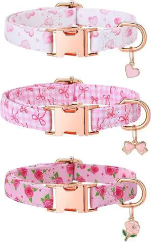 3 Pack Pink Dog Collars for Small Dogs Girl Dog Collar with Pendant | Girl Female Dogs Adjustable Puppy Collars Pet Collar 3 Pack Pink Dog Collars for Small Dogs Girl Dog Collar with Pendant | Girl Female Dogs Adjustable Puppy Collars Pet Collar