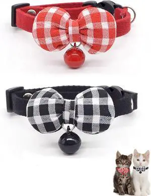 2 Pack Soft Breakaway Safety Cat CollarKitten Collar with Bell and Bow Tie,Adjustable Breakaway Cotton Collar for Kitty and Puppy (Plaid-Red Black) 2 Pack Soft Breakaway Safety Cat CollarKitten Collar with Bell and Bow Tie,Adjustable Breakaway Cotton Collar for Kitty and Puppy (Plaid-Red Black)