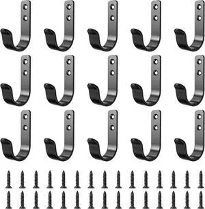 15-Pack Black Metal Wall Mount Hooks for Hanging Coats & Towel | Screw-in Single Hooks for Clothing, Robe, Bathroom, Entryway, Garage 15-Pack Black Metal Wall Mount Hooks for Hanging Coats & Towel | Screw-in Single Hooks for Clothing, Robe, Bathroom, Entryway, Garage