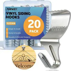FURWEY Vinyl Siding Hooks, 20 Pack, Heavy Duty Stainless Steel | No Hole Vinyl Siding Clips, for Outdoor & Festive Decoration FURWEY Vinyl Siding Hooks, 20 Pack, Heavy Duty Stainless Steel | No Hole Vinyl Siding Clips, for Outdoor & Festive Decoration