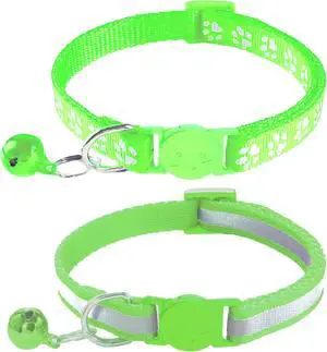 2 Pack Breakaway Cat Collars with Bells, Reflective Design and Claw Print Design, Safety Buckle, Adjustable 7.5-12.5 Inches for Kittens & Cats (Fluorescent Green) 2 Pack Breakaway Cat Collars with Bells, Reflective Design and Claw Print Design, Safety Buckle, Adjustable 7.5-12.5 Inches for Kittens & Cats (Fluorescent Green)