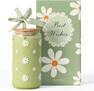 Cute Matcha Glass Cup Daisy Coffee Cups Birthday Gifts for Women | Sage Green Aesthetic Mug Tumbler with Lids and Straws for Mothers Day Thanksgiving Christmas Coffee Lover Teen Girl 16oz Cute Matcha Glass Cup Daisy Coffee Cups Birthday Gifts for Women | Sage Green Aesthetic Mug Tumbler with Lids and Straws for Mothers Day Thanksgiving Christmas Coffee Lover Teen Girl 16oz