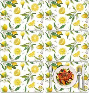 Summer Lemons Placemats Set of 6 Yellow Lemon Floral Plastic Place Mats Washable Vinyl Rustic Holiday Decorative Table Mats Suitable for Indoor and Outdoor Kitchen Dining Tables Summer Lemons Placemats Set of 6 Yellow Lemon Floral Plastic Place Mats Washable Vinyl Rustic Holiday Decorative Table Mats Suitable for Indoor and Outdoor Kitchen Dining Tables