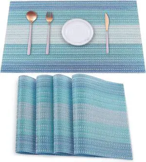 HeloHo Placemats Set of 4,Vinyl Table Place Mats Stain Resistant Foldable Placemats Washable Wipeable Placemat for Kitchen Dining Table Decoration Indoor OutdoorBlue HeloHo Placemats Set of 4,Vinyl Table Place Mats Stain Resistant Foldable Placemats Washable Wipeable Placemat for Kitchen Dining Table Decoration Indoor OutdoorBlue