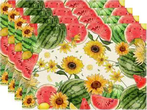 XCHI Summer Watermelon Placemats Set of 4 Table Decor 12x18 Inch | Sunflower Lemon Watercolor Table Mats for Party Kitchen Dining Home Decorations XCHI Summer Watermelon Placemats Set of 4 Table Decor 12x18 Inch | Sunflower Lemon Watercolor Table Mats for Party Kitchen Dining Home Decorations
