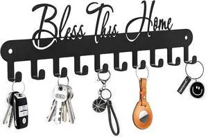 Personalized Fashion Phrase Key Holder Wall Mount | Bless This Home Key Hooks for Wall Decoration, Black Metal Key Hanger with 10 Hooks for Entryway, Office, Living Room Decor Personalized Fashion Phrase Key Holder Wall Mount | Bless This Home Key Hooks for Wall Decoration, Black Metal Key Hanger with 10 Hooks for Entryway, Office, Living Room Decor