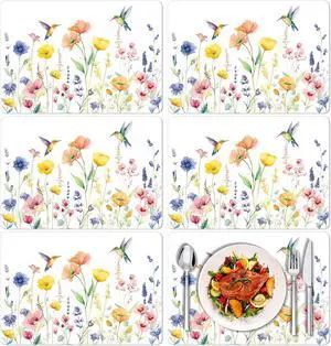 Tarklanda Spring Floral Plastic Placemats Set of 6, 11 x 15.7 Inch Seasonal Holiday Table Vinyl Placemat Rectangle Vintage Flower Bird Place Mat for Garden Tea Party Kitchen Dining Decor Tarklanda Spring Floral Plastic Placemats Set of 6, 11 x 15.7 Inch Seasonal Holiday Table Vinyl Placemat Rectangle Vintage Flower Bird Place Mat for Garden Tea Party Kitchen Dining Decor