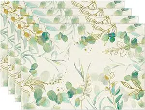 Artoid Mode Eucalyptus Summer Placemats for Dining Table, 12 x 18 Inch Spring Seasonal Holiday Decoration Rustic Vintage Washable Table Mats Set of 4 Beige Artoid Mode Eucalyptus Summer Placemats for Dining Table, 12 x 18 Inch Spring Seasonal Holiday Decoration Rustic Vintage Washable Table Mats Set of 4 Beige