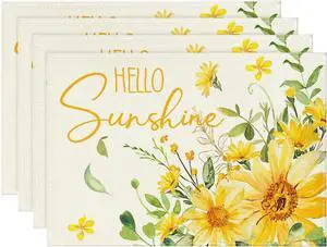 Artoid Mode Hello Sunshine Sunflower Summer Placemats Set of 4, 12x18 Inch Seasonal Spring Holiday Table Mats for Party Kitchen Dining Decoration Artoid Mode Hello Sunshine Sunflower Summer Placemats Set of 4, 12x18 Inch Seasonal Spring Holiday Table Mats for Party Kitchen Dining Decoration