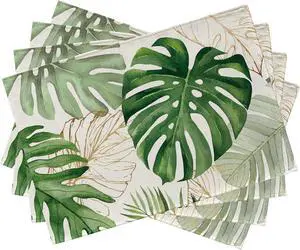 Seliem Spring Summer Palm Leaves Placemats Set of 4 | Tropical Greenery Monstera Plant Dining Table Place Mats, Hawaii Seasonal Kitchen Decor Home Decoration 12 x 18 Inch Seliem Spring Summer Palm Leaves Placemats Set of 4 | Tropical Greenery Monstera Plant Dining Table Place Mats, Hawaii Seasonal Kitchen Decor Home Decoration 12 x 18 Inch