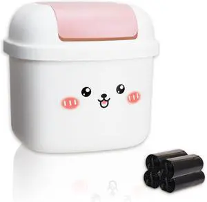 Small Trash Can with Lid, Cute Mini Desktop Waste Bin with 80 Garbage Bags | Wastebasket, Plastic Rubbish Storage Dustbin for Office Bedroom Kitchen, White Small Trash Can with Lid, Cute Mini Desktop Waste Bin with 80 Garbage Bags | Wastebasket, Plastic Rubbish Storage Dustbin for Office Bedroom Kitchen, White