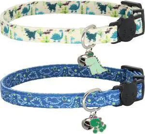Cat Collars for Boy Cats, 2 Pack Breakaway Cotton Kitten Collar with Bells and Removable Charms, Cute Dinosaurs Shaped Cat Collars for Boy Cats, 2 Pack Breakaway Cotton Kitten Collar with Bells and Removable Charms, Cute Dinosaurs Shaped