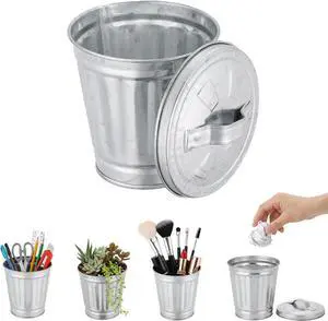 1 Pc Mini Galvanized Trash Can with Lid, 3.74", Silver, Desktop Organizer | Mini Desk Trash Garbage Can, Small Metal Buckets with Lids, Small Tabletop Metal Rubbish Bin, Flower Pot Pen Holder 1 Pc Mini Galvanized Trash Can with Lid, 3.74", Silver, Desktop Organizer | Mini Desk Trash Garbage Can, Small Metal Buckets with Lids, Small Tabletop Metal Rubbish Bin, Flower Pot Pen Holder